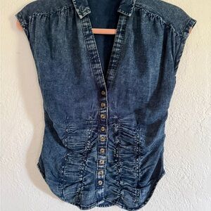 Pilcro Dark Blue Sleeveless Button-Down Shirt